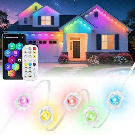 Guirlande Lumineuse 15M 30 LED Extérieure Colorée avec Télécommande Projecteur d'avant-toit extérieur anti-graffiti WiFi double mode RGB multicolore IP67