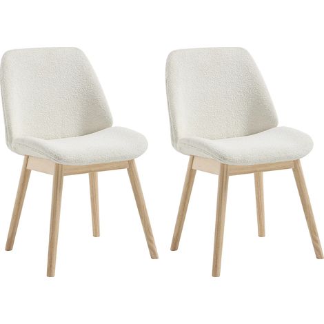 Lot de 2 chaises en tissu texturé et bois d'hévéa - Crème - LEYADA (1/5)