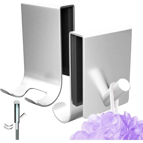 Shower Towel Hook, Set of 2 Combination Towel Hooks, for No Drilling Towels, Silver (1/5)