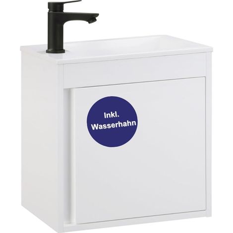 Kometmöbel Waschbecken mit Unterschrank 50cm hängend Gäste-WC Waschtisch 50 cm (Weiß 50cm, Mit Wasserhahn Schwarz) (1/5)