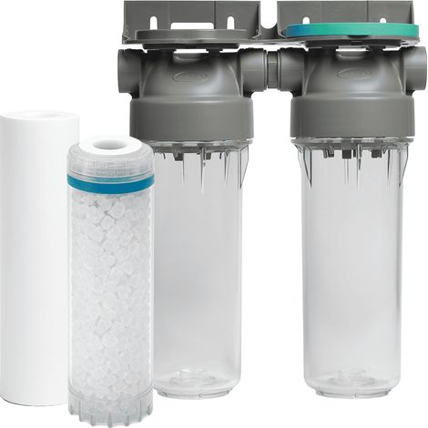 Filtre à eau double 9' 3/4 + pack anti calcaire filtration de l'eau sous-évier - connexion 3/4'