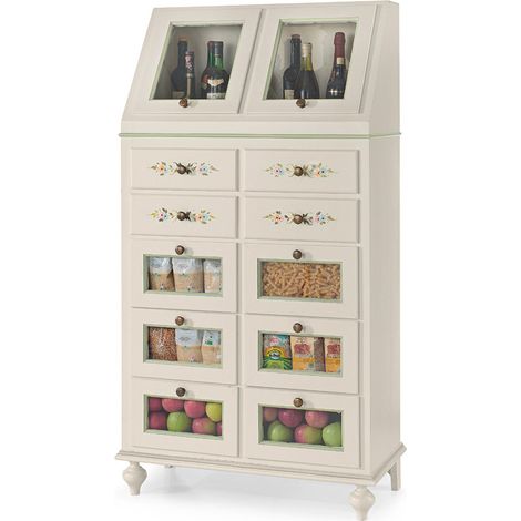 Mobile Dispensa Classico Cucina Legno Colori mobili tempesta: Bianco con decori
