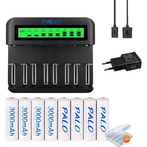 Batterie rechargeable, Ni-MH, chargeur intelligent, 8PCS et 1 Chargeur (1/2)