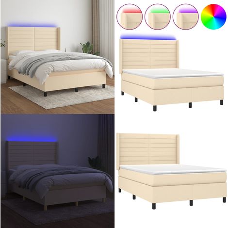 Boxspringbett mit Matratze & LED Creme 140x190 cm Stoff - Boxspringbett - Betten - Schlafräume - Cremefarbenes Bett - LED Beleuchtung - Home & Living (1/5)