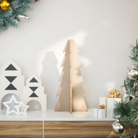 Arbre de Noël en bois pour décoration 49 cm bois massif de pin, Décoration de Noël (1/5)