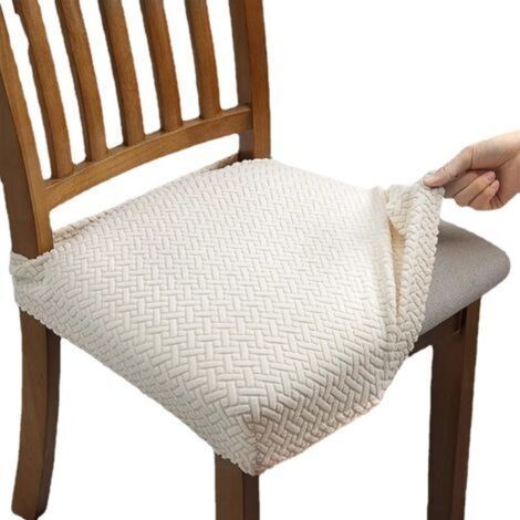 4er-Set Jacquard-Esszimmerstuhl-Sitzbezüge – Beige, einfarbiger Stretch-Stuhlbezug, Hotel- und Esszimmerstuhlbezug für Zuhause