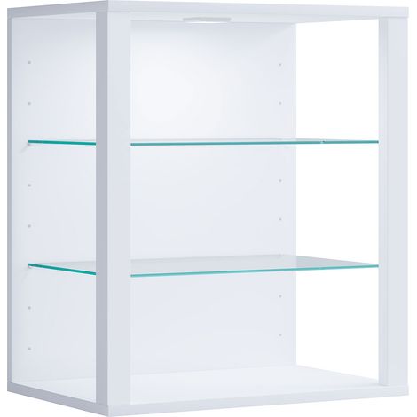 Ebuy24 – Vitrine en bois et verre Glasol SW 60x52x35 cm – Étagères en verre réglables – Éclairage LED disponible – Caisse d'affichage ouverte (1/3)
