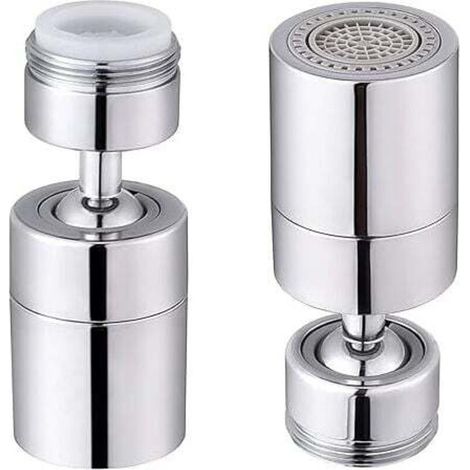 Aérateur de robinet pivotant à double bille en laiton, grand angle réglable à 80°, 2 jets, débit doux et fort. Aérateur de robinet de rechange chromé - 1,8 GPM / M24