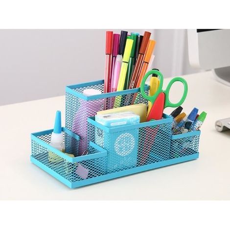 Schreibtisch-Organizer aus blauem Metallgitter, multifunktionale Aufbewahrungsbox für den Schreibtisch, Stifteetui für Zuhause, Kinder und Schüler (1/3)