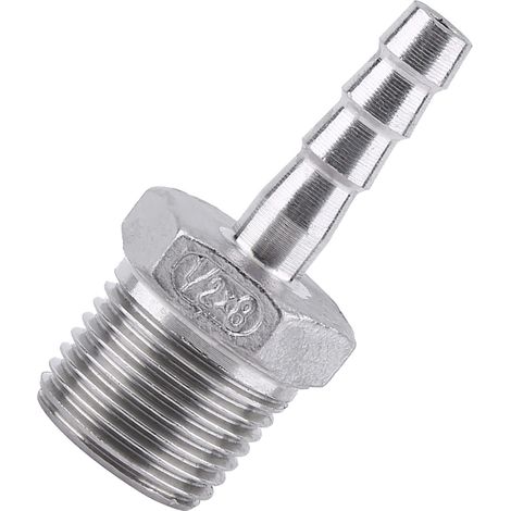 Raccord tuyau inox 304 fileté mâle à cannelure pour flexible 1/2" x 8 mm (1/5)