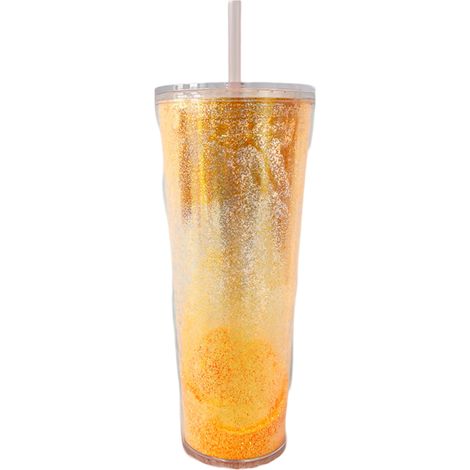Vaso con pajita sencillo, ligero, compacto y portátil, personalizado con una pajita y con dos capas de purpurina. (1/5)