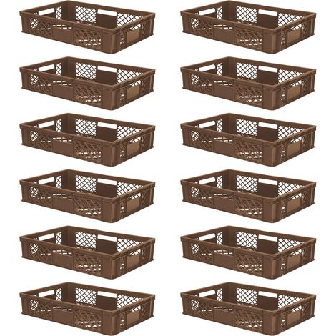 BRB 12x Eurobehälter/Stapelkorb durchbrochen, PE-HD, Industriequalität, lebensmittelecht, LxBxH 600x400x150 mm, braun