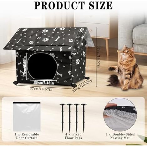 Niche pour Chat Extérieur avec Coussin Amovible - Abri Résistant à l'hiver, Imperméable et Chaud - Cabane pour Hiver et Pluie (1/4)