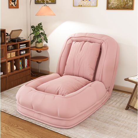 Sofá cama plegable 180x90x26 cm rosa, 5 posiciones, tela acanalada y metal MEUBLIV (1/5)
