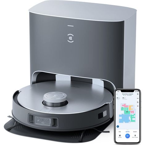 Robot aspirateur laveur avec station de vidage automatique, puissance d'aspiration 5000pa, évitement d'obstacles, cartographie 3D, batterie 5200 mAh, assistant vocal, tapis (1/5)