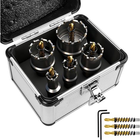 5 Piece TCT Hole Saw Kit 16-45 mm for Stainless Steel, Metal and Iron  Carbide teeth, 3 pilot drills, 2 hex keys, case, sheet metal tube plate (1/5)