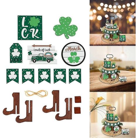 Décoration de plateau à étages pour la Saint-Patrick, panneaux décoratifs en bois de style campagnard pour la table (1/4)