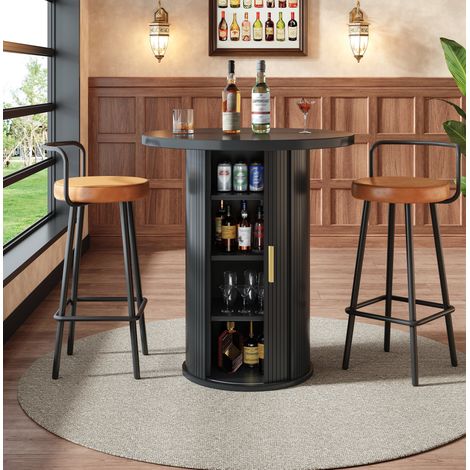 Mesa bar redonda 60/60/91,6 cm negra con almacenaje, diseño elegante y estructura estable (1/5)