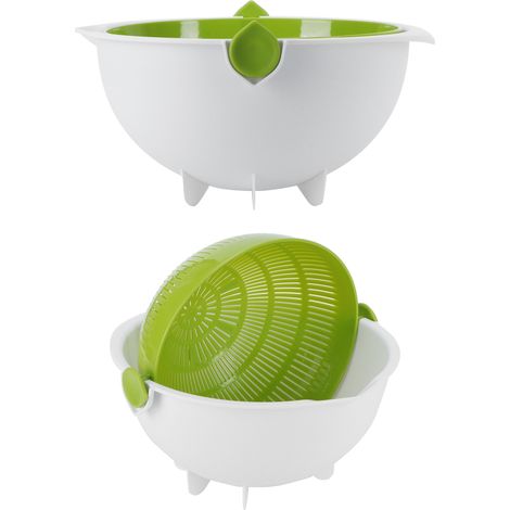 Panier de Drainage à Bascule Vert Double Couche pour Légumes et Fruits, Égouttoir de Cuisine (1/5)