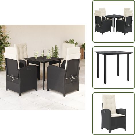 Rattanstuhl - vidaXL 5-tlg. Garten-Essgruppe mit Kissen Schwarz Poly Rattan - Sitzkissen (1/5)