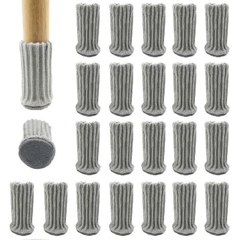 Lot de 24 housses de pieds de chaise haute élasticité, adaptées aux parquets, housses tricotées pour pieds de chaise et de table, grises. (1/5)