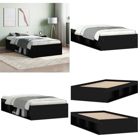 Bettgestell Schwarz 90x200 cm - Schlafzimmermöbel - Bettgestell - Doppelbett - Massivholzmöbel - Modernes Design - Home & Living (1/5)