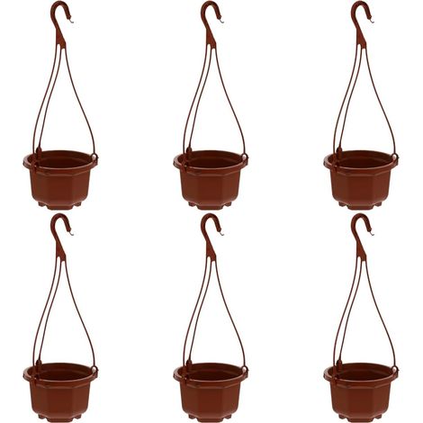 Juego de 6 macetas colgantes de plástico con cestas de cadena, ideales para plantas y flores de interior. (9 x 9,5 x 6 cm) (1/5)