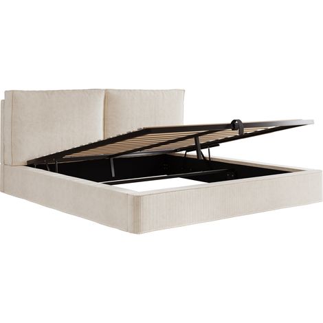 Cama canapé doble 180 x 200 cm en cord beige con somier y cabecero (1/5)