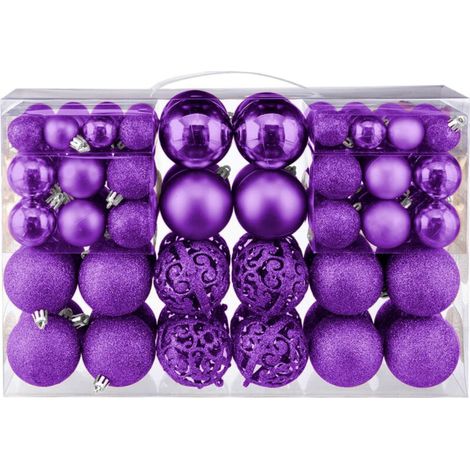 Weihnachtskugel-Set, 100-teilig, funkelnder Weihnachtsbaumschmuck, festliche Christbaumkugeln mit Haken für Weihnachtsfeiern und Hochzeiten (Lila)