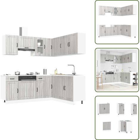 The Living Store 11-tlg. Küchenschrank-Set Kalmar Grau Sonoma Holzwerkstoff - Küchenschränke (1/5)