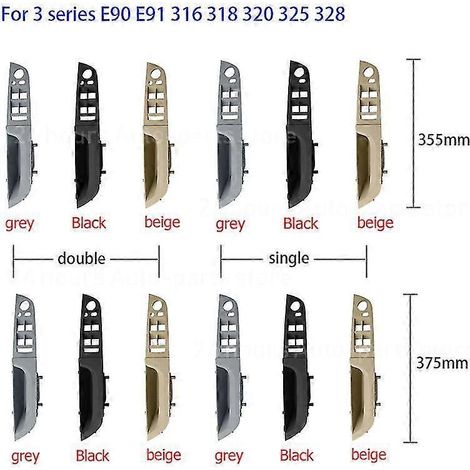 Poignée intérieure de porte gauche, gris beige noir, cache de garniture de poignée pour accoudoir de porte intérieure BMW Série 3 E90 E91 328 330 335 Poignées de porte intérieures 375 mm, double, gr (1/4)