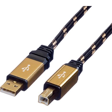 Roline USB-Kabel USB 2.0 USB-A Stecker, USB-B Stecker 1.80 m Schwarz, Gold doppelt geschirmt, vergo