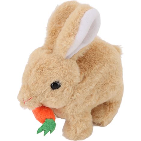 Lapin en peluche réaliste et interactif, jouet de Pâques électronique sauteur avec sons et oreilles qui bougent, jaune (1/5)