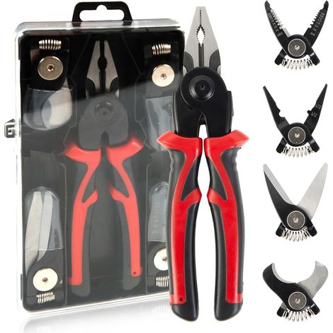 Set di pinze intercambiabili multifunzione 5 in 1 con spelafili, crimpatrice, tagliacavi, forbici da elettricista, pinze di montaggio per fai da te e casa
