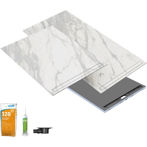 Receveur à carreler 160 x 100 WEDI Fundo Riolito Neo + revêtement Top marble white + colle +ecoulement horizontal+kit étancheité