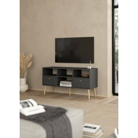 Dmora - Mueble de televisión Conte, Aparador de salón, Mueble bajo para TV, Base de pared equipada, 117x39 h61 cm, Gris (1/5)