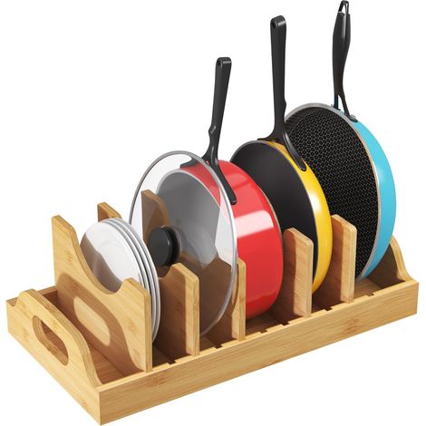 Lifewit Range Couvercle Bambou, Casserole Tiroir Cuisine avec 6 Séparateurs Réglables, Support Couvercles de Récipient de Stockage de Nourriture, Séparateur de Vaisselle Placard, 40 x 21 cm (1/4)