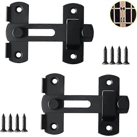 Cadenas à loquet en acier inoxydable noir (2 pièces) - Petite serrure de porte - Serrure de porte de salle de bain - Serrure de porte de fenêtre - Serrure pour meubles pour animaux (1/5)