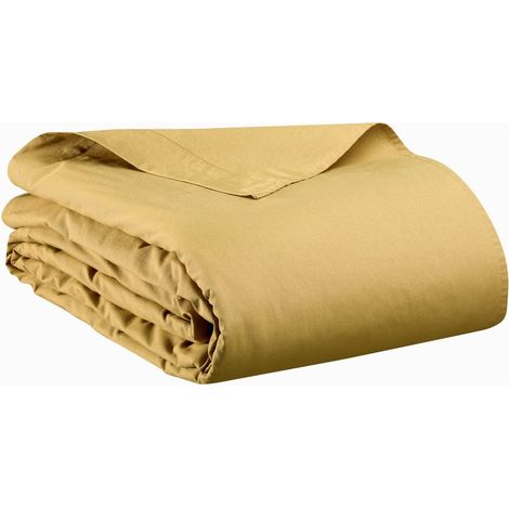 Drap plat de couleur Gold 240 x 300 cm, linge de lit pour la chambre à coucher - PANGIVO (1/2)