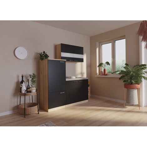 Küche Miniküche Single Eiche Schwarz Kühlschrank Luis 160 cm Respekta