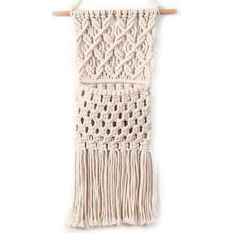 Makramee-Wandbehang, Zeitschriftenaufbewahrung, handgefertigt aus Baumwollseil mit gewebten Blumen, Schlüssel- und Postaufbewahrung, Taschenhalter, Boho-Chic-Stil, Wohnzimmer-Accessoires