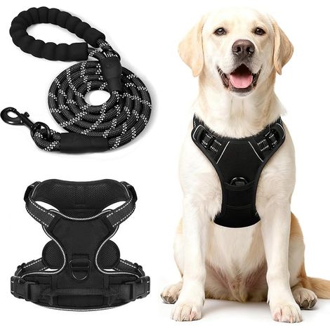 Dog Towing Vest Strap, Harness with Handle Control+1.5M Towing Rope, Easy to Put on, Adjustable Reflective Vest with Front Buckle, Medium-Sized Dog Safety Belt, Black, L (1/5)
