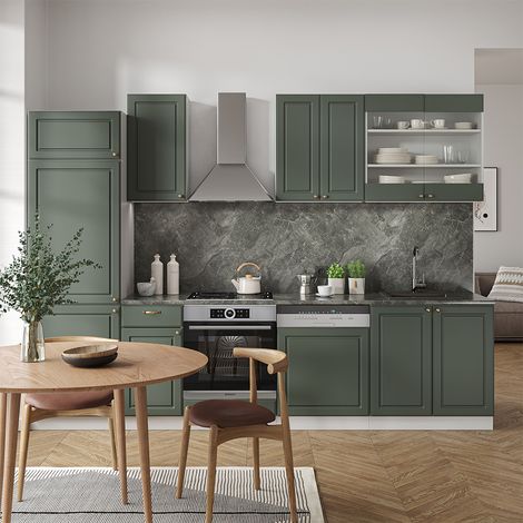 Cuisine Fame-Line, Vert-Or Landhaus/Blanc, 300 cm sans plan de travail, Vicco