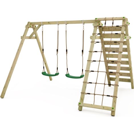 Wickey portique de balançoire pour enfants Smart Cliff avec balançoire, structure double en bois avec module d'escalade – vert (1/5)