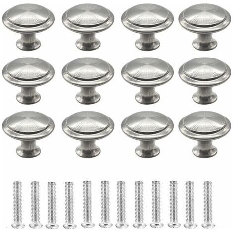 LaBlanc - 12 PCS Boutons Rond de Portes de Placards Meuble,Poignée Tiroir Champignon Forme En Acier Inoxydable Brossé pour Cuisine Placard Commode (Argent) (1/5)