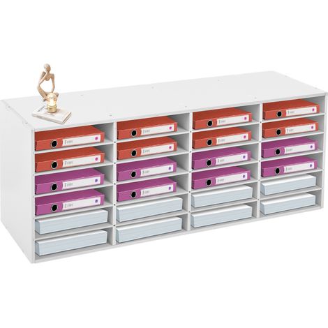 Organizador de documentos, 24 compartimentos, buzón para oficina y aula con estantes ajustables, clasificador de papel y correo de madera, blanco (1/5)