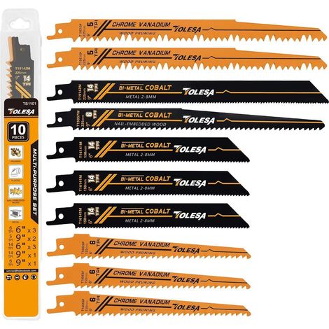 Säbelsägeblätter Set 10tlg. für Holz & Metall, Bi-Metall & Chrom-Vanadium, Universal-Schaft (1/5)