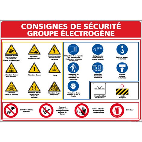 Panneau CONSIGNES GROUPE ÉLECTROGÈNE à compléter – Adhésif – 210 x 300 mm
