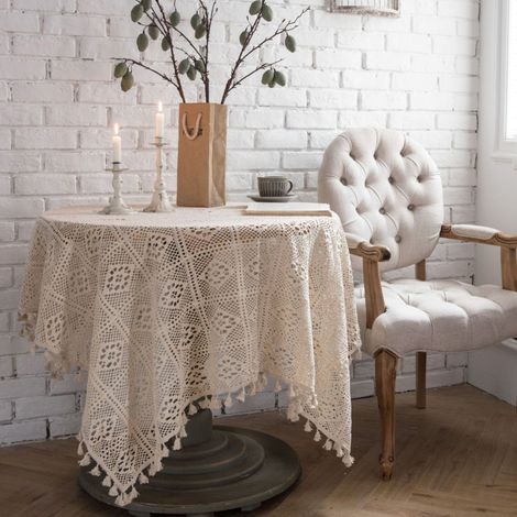 Nappe vintage en dentelle faite main, idéale pour la cuisine, les fêtes, les banquets et les mariages.