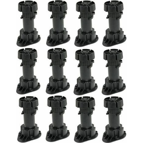 Lot von 12 verstellbaren Pieds für Möbelstücke aus Kunststoff mit Clip-Befestigungssockel 120 bis 150 mm (1/4)